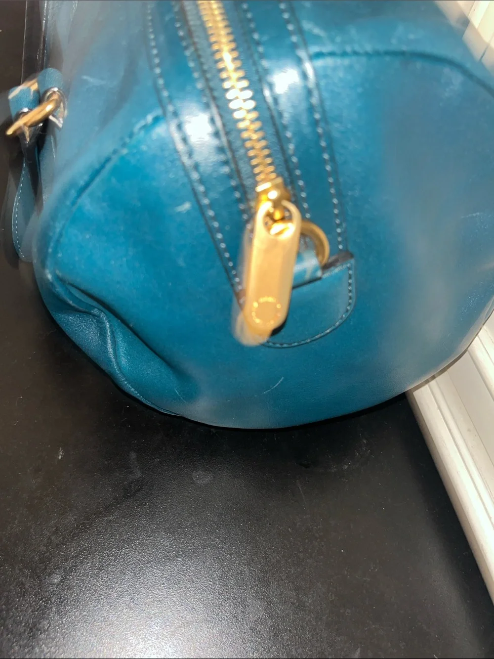 Marc by Marc Jacobs Teal Blue Leather Satchel with Gold Hardware